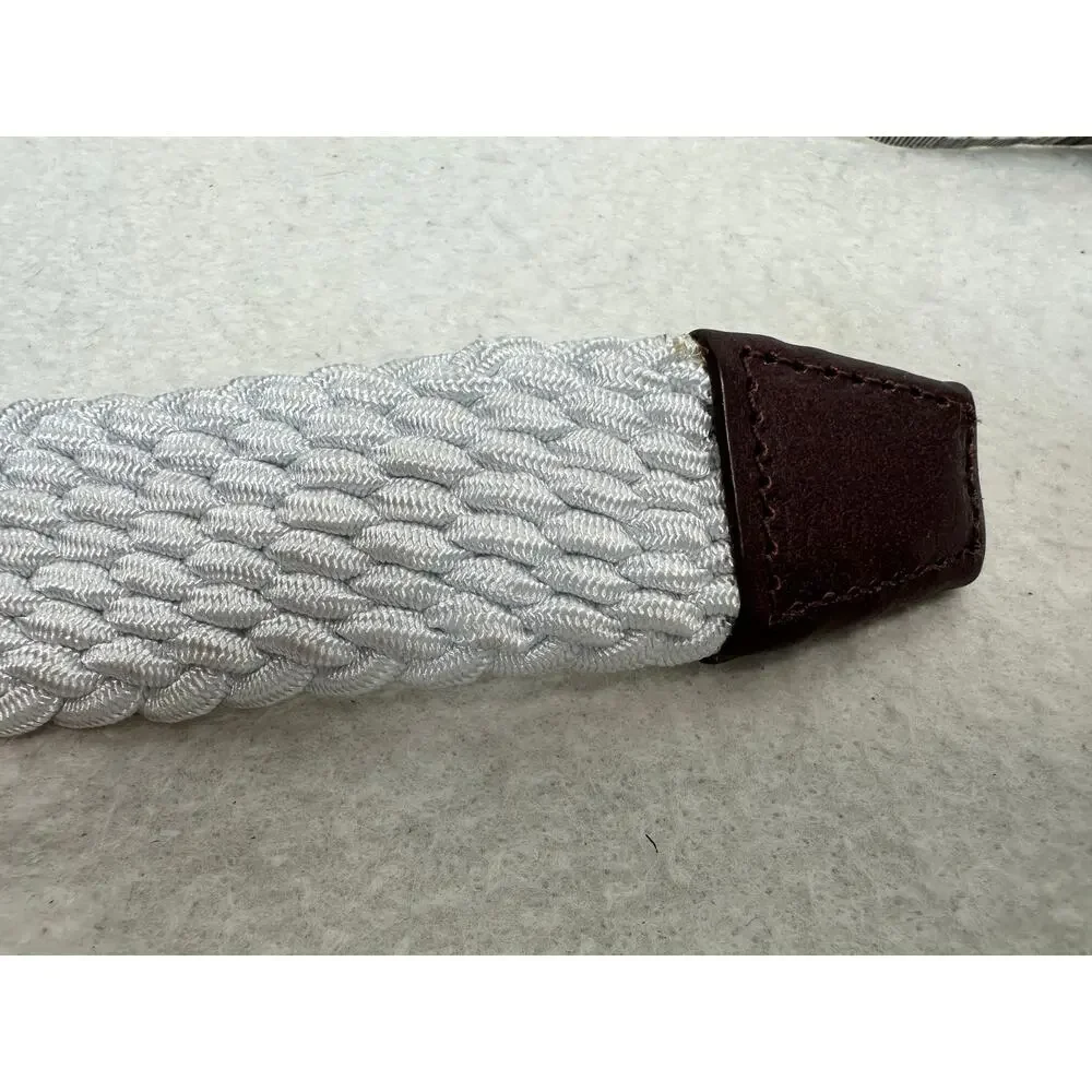 Johnston & Murphy Woven Braided Stretch-Knit Belt Brown Leather Trim SZ XL